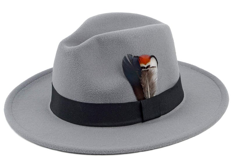 FADACHY Classic Fedora Hat for Men & Women Wide Brim Felt Hat Panama Dress Hat Grey Fedora - Image 1